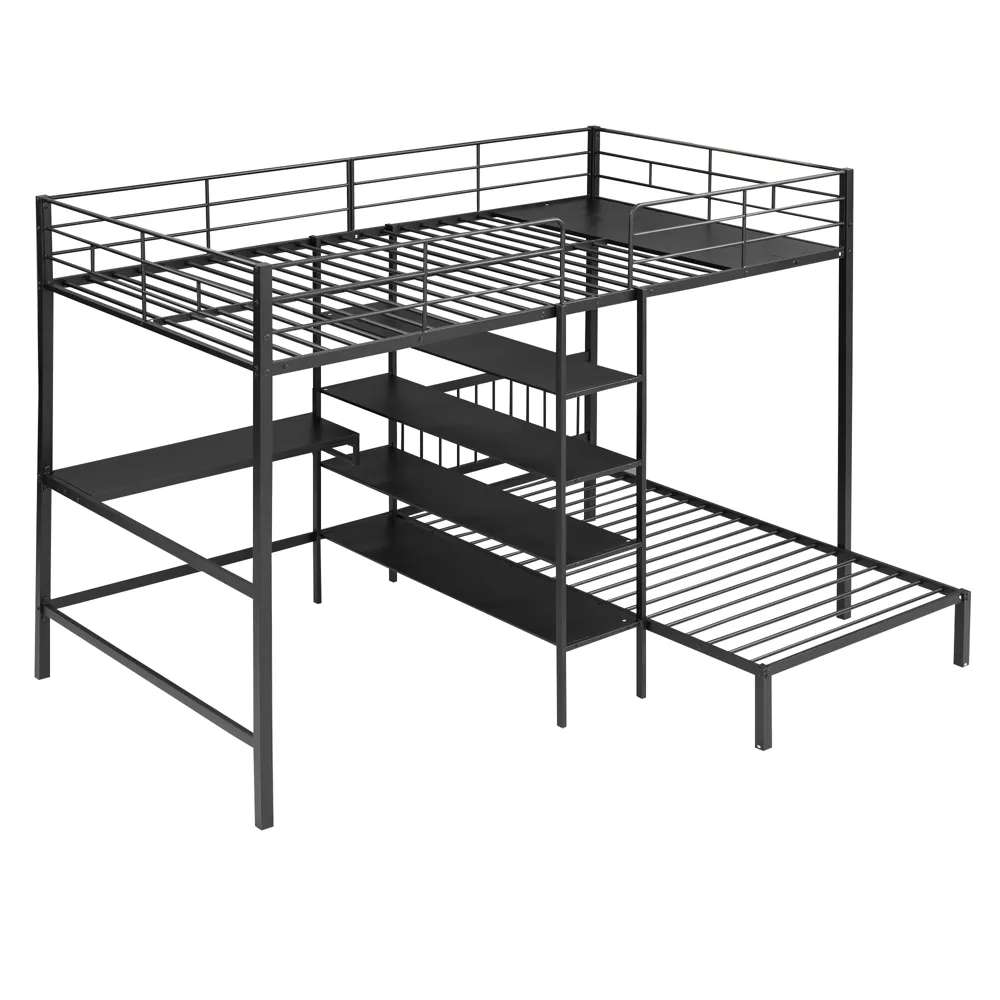 Full Over Twin Modernluxe Metal Bunk Bed With Built-In Desk, Shelves And Ladder-4