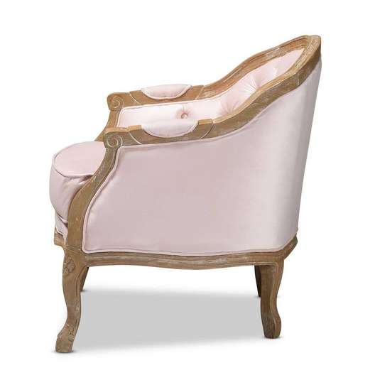 Baxton Studio Genevieve Light Pink And Oak Fabric Armchair-4