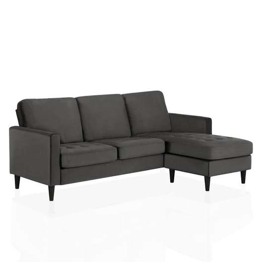 Cosmoliving By Cosmopolitan Strummer Velvet Reversible 3-Seater L-Shaped Sectional Sofa Couch, Charcoal Gray Velvet-2