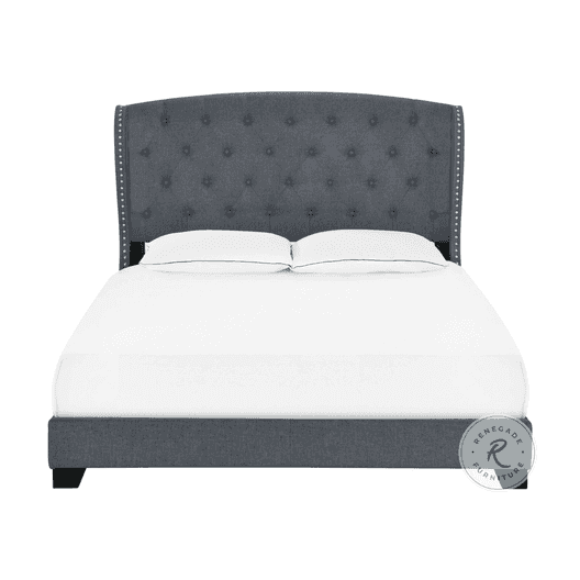 King Tufted Wing Upholstered Panel Bed, Charcoal-2
