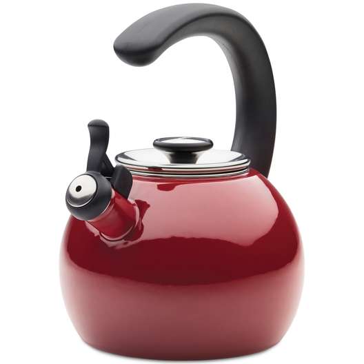 Circulon Enamel On Steel 2-Qt. Whistling Teakettle With Flip-Up Spout - Red-0