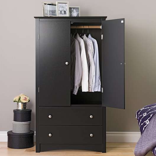 Prepac Sonoma 2 Door Armoire With Drawers, 20.75"D X 28"W X 38"H, Black-2