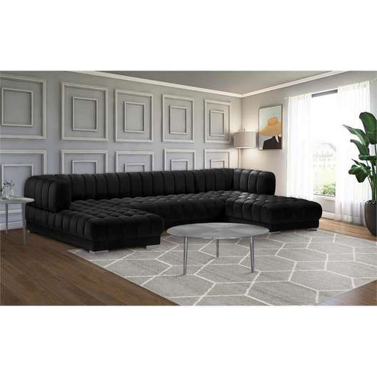 Meridian Furniture Gwen Black Velvet 3 Piece Sectional-0