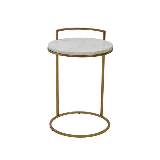 Iron 23" Accent Table With Marble Top, Brushed Gold-0