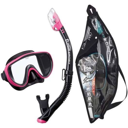 Tusa Sport Adult Serene Black Series Mask And Dry Snorkel Combo, Pink-0