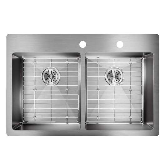 Elkay Crosstown Drop-In/Undermount Stainless Steel 33 In. 2-Hole Double Bowl Kitchen Sink With Bottom Grids, Silver-0