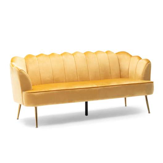 Ohnstad Modern Glam Velvet Channel Stitch 3 Seater Shell Sofa, Honey-2