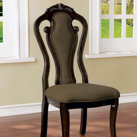 Set Of 2, Furniture Of America Side Chair With Fiddle Back & Saber Style Legs In Walnut/Beige-0
