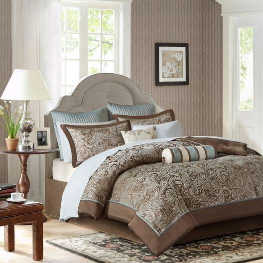 King Madison Park Whitman Blue/ Brown Complete Comforter And Cotton Sheet Set-2