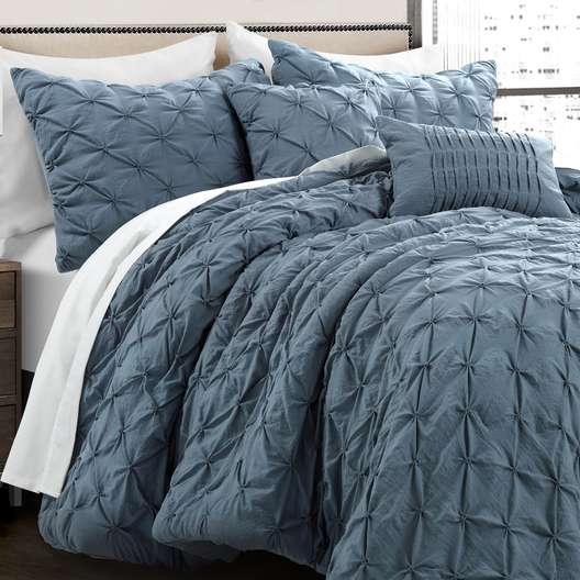 Comforter, Lush Decor Ravello Pintuck 5-Piece Set, Stormy Blue, King-2