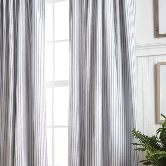 Set Of 4, 50" X 84" Martha Stewart Ticking Stripe Indoor Poly Cotton Blend Blackout Poletop Curtain Panel, Indigo-2