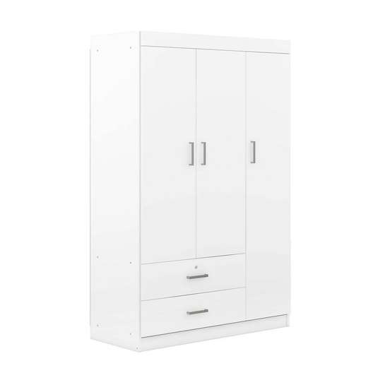  White Wood Linen Cabinet With Wardrobe, 3 Doors, 2-Drawers And 1 Hanging Rod-2