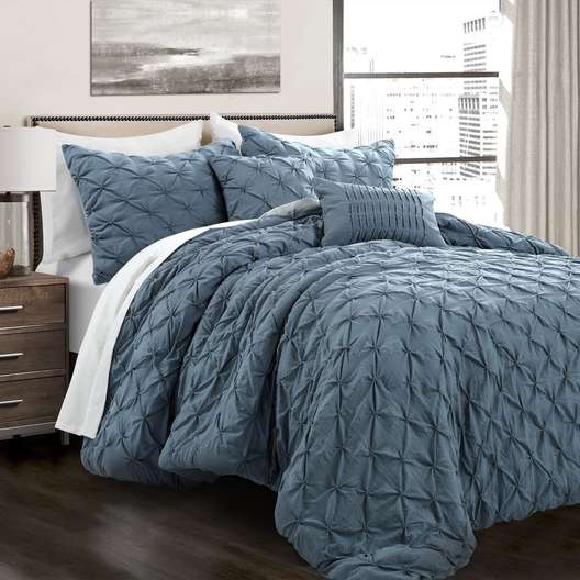 Comforter, Lush Decor Ravello Pintuck 5-Piece Set, Stormy Blue, King-0