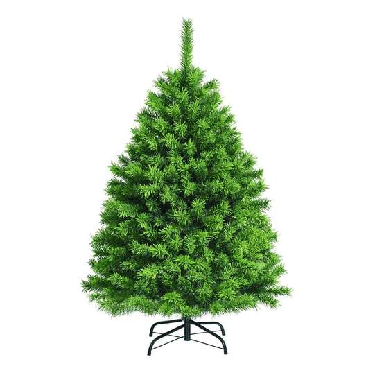 4' Costway Green Unlit Flocked Hinged Artificial Christmas Tree W/Metal Stand-0