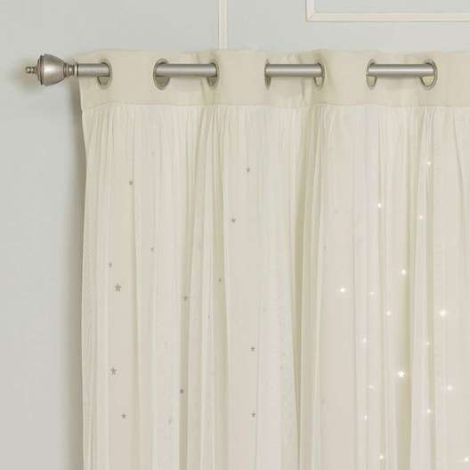 84"L X 52"W Best Home Fashion Tulle Overlay Star Cut Out Blackout Curtains, Biscuit-2