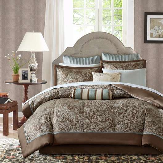 King Madison Park Whitman Blue/ Brown Complete Comforter And Cotton Sheet Set-0