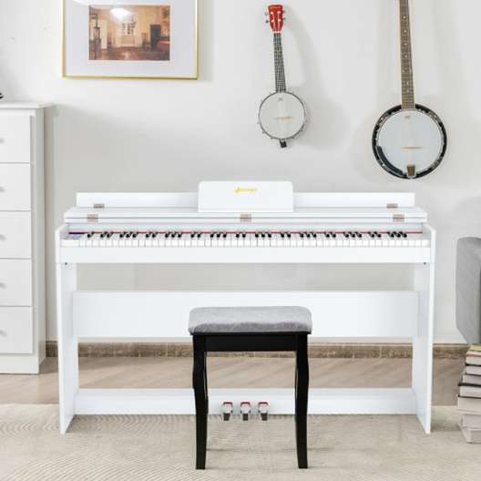88 Key Full Size Electric Piano Keyboard With Stand 3 Pedals Midi Function, White-0
