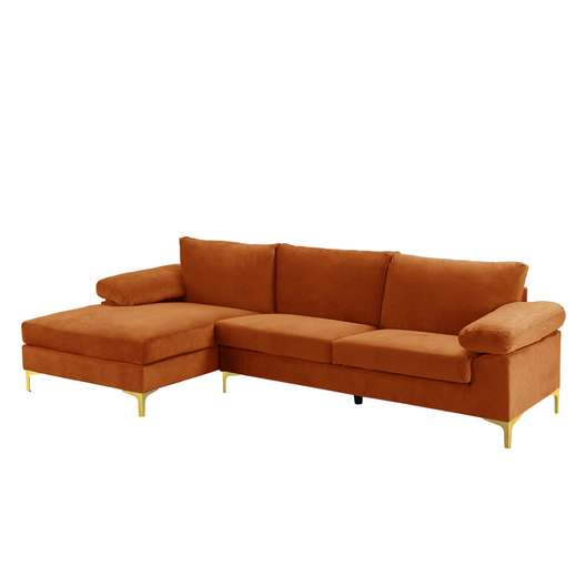 Amanda Modern Velvet Large Sectional Sofa With Gold Legs, Orange-2