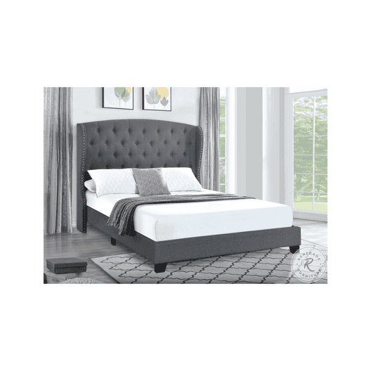 King Tufted Wing Upholstered Panel Bed, Charcoal-4