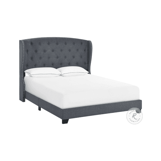 King Tufted Wing Upholstered Panel Bed, Charcoal-0
