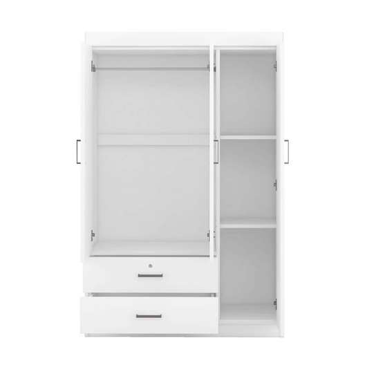  White Wood Linen Cabinet With Wardrobe, 3 Doors, 2-Drawers And 1 Hanging Rod-3