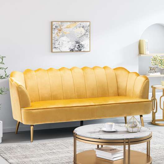 Ohnstad Modern Glam Velvet Channel Stitch 3 Seater Shell Sofa, Honey-0