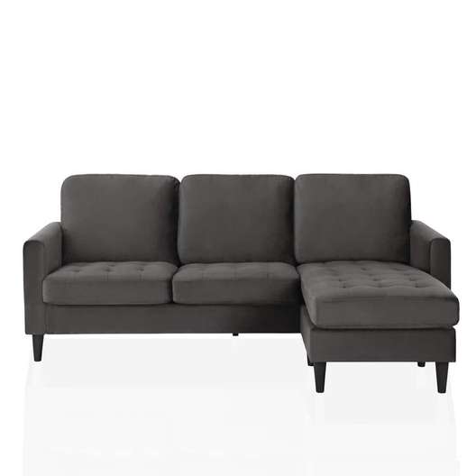 Cosmoliving By Cosmopolitan Strummer Velvet Reversible 3-Seater L-Shaped Sectional Sofa Couch, Charcoal Gray Velvet-0