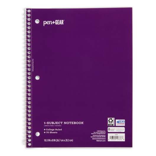 Assortment Of 5, Pen + Gear 1-Subject Notebook  College Ruled  70 Sheets  Purple-0
