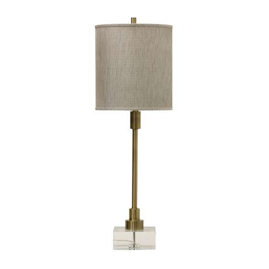 Harp & Finial Lenox 1-Light Gold Plating Table Lamp With Crystal Base - Taupe Hardback Fabric Shade-0