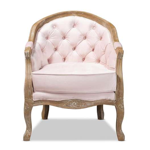 Baxton Studio Genevieve Light Pink And Oak Fabric Armchair-0