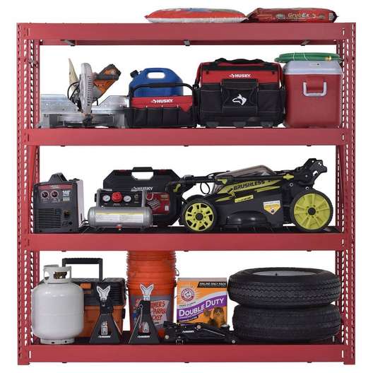 Husky 4-Tier Industrial Duty Steel Freestanding Garage Storage Shelving Unit In Red -4