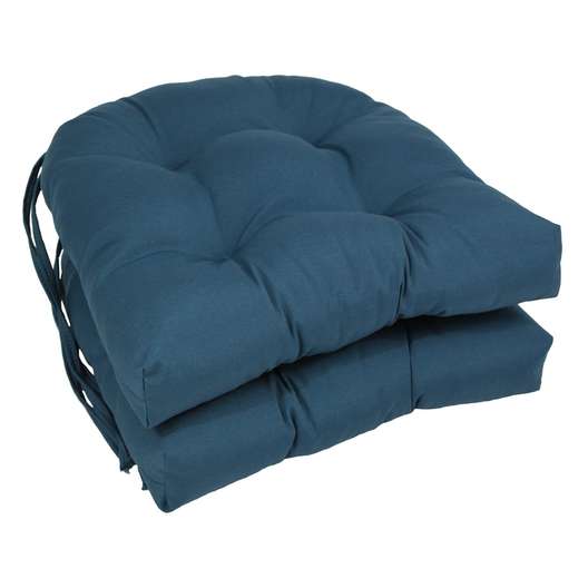 Set Of 2, Blazing Needles U-Shaped Indoor Twill Chair Cushions, Indigo-0