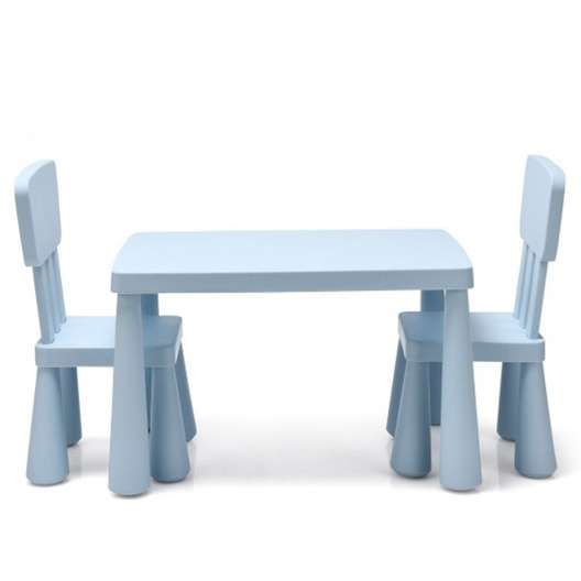 Costway 3-Piece Toddler Multi Activity Play Dining Study Kids Table And Chair Set, Blue-0