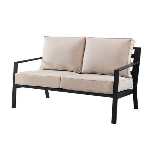 Accentrics Home Slat Back Upholstered Outdoor Loveseat & Coffee Table Set-2
