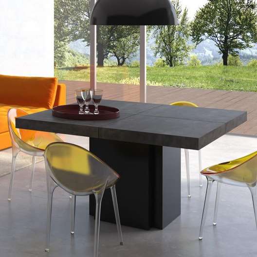 Temahome Dusk 59" Dining Table, Concrete Look/Pure Black-2