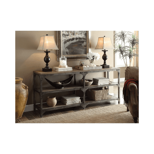 Acme Furniture Console Table In Weathered Oak & Antique Silver Finish -2