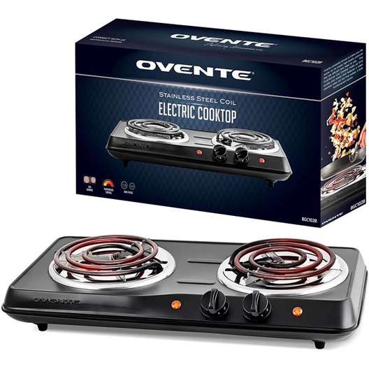 Ovente Electric Double Coil Burner 6 Inch Plate with Adjustable Temperature  Control (BGC102B)